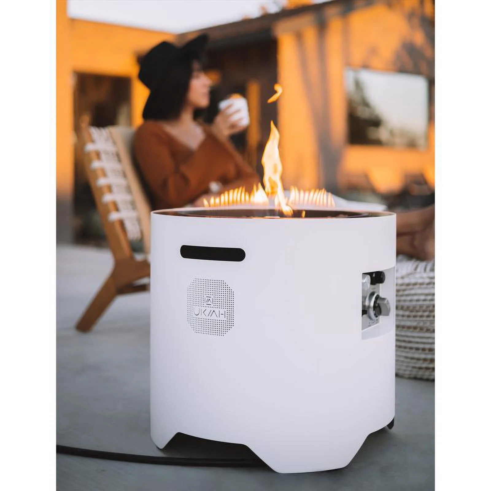 Ukiah Voyager 20 In. W Stainless Steel Round Electric Fire Pit with Sound System