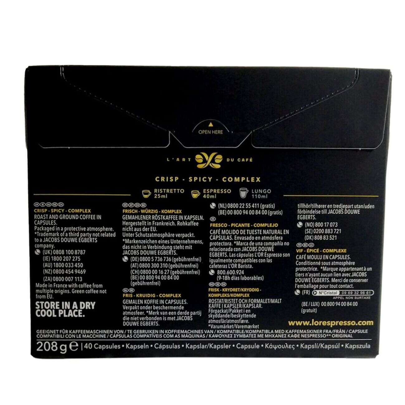 Café capsule L'or Ristretto 40 doses intensité 11