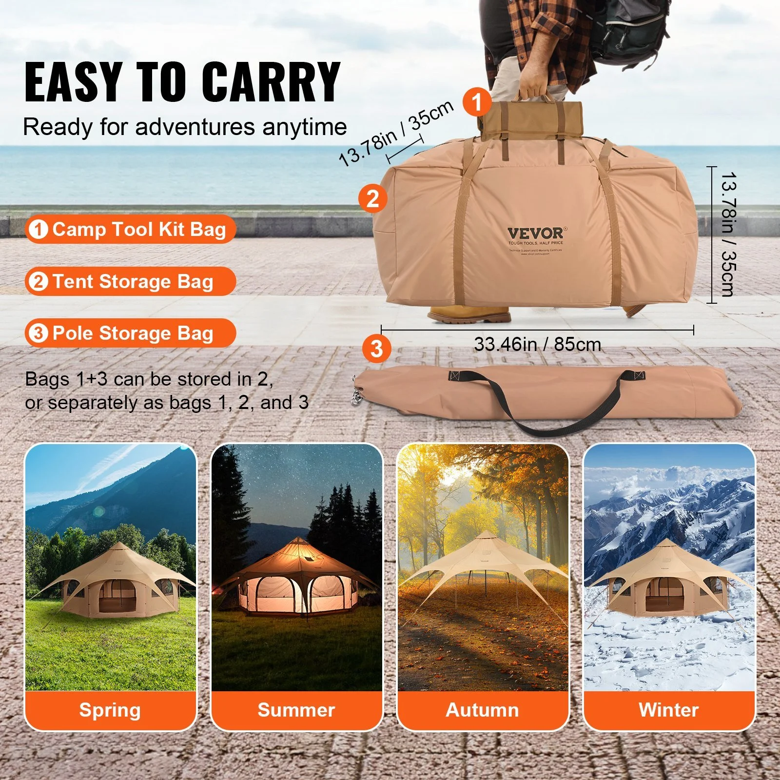 Heavy-Duty 16.4ft Canvas Bell Tent - 4 Season Camping Tent with Stove Jack, Spacious for 8, Outdoor Party  Hunting
