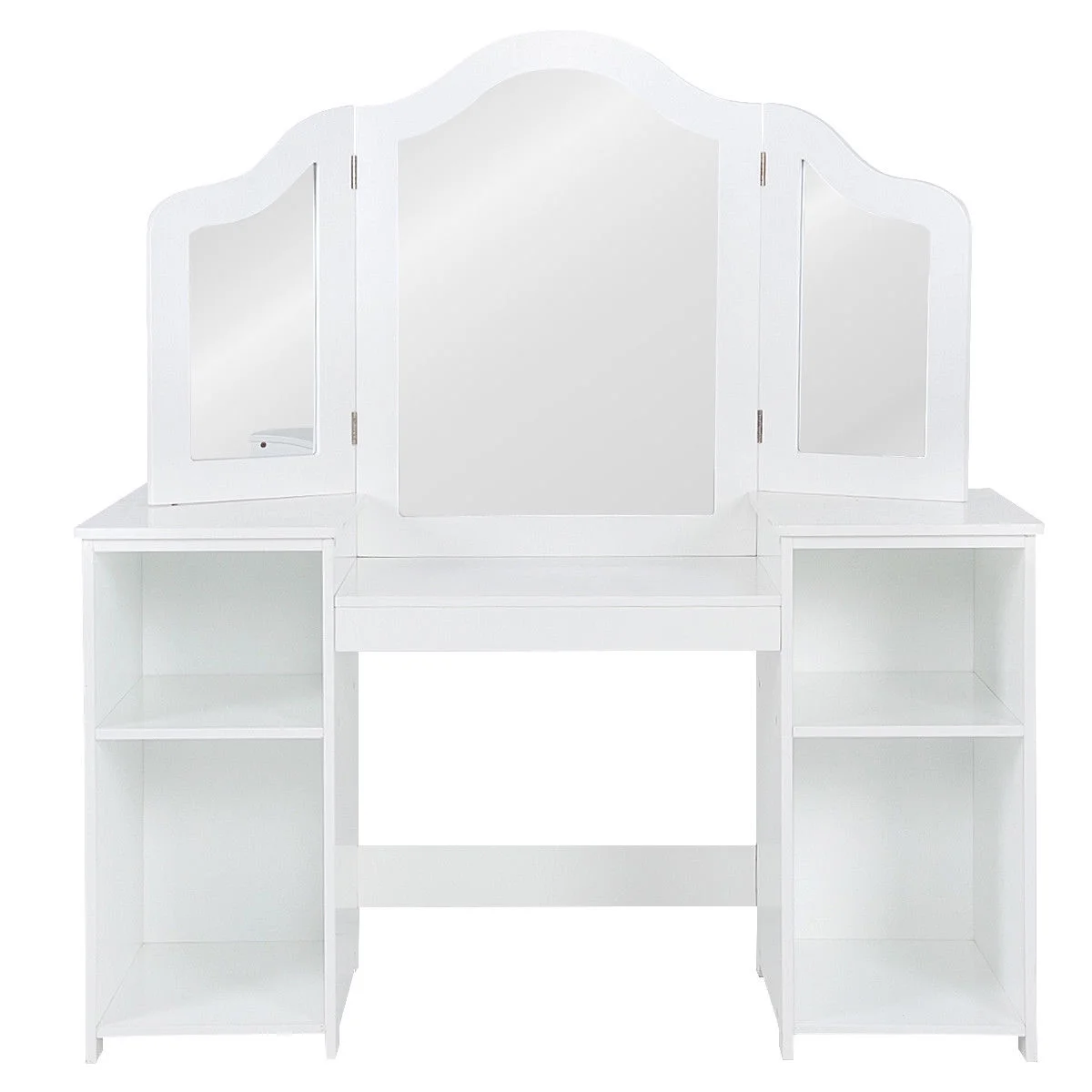 Vanity Table Set Makeup Dressing Kids Girls Study Table Tri Folding Mirror White(White) Image 10