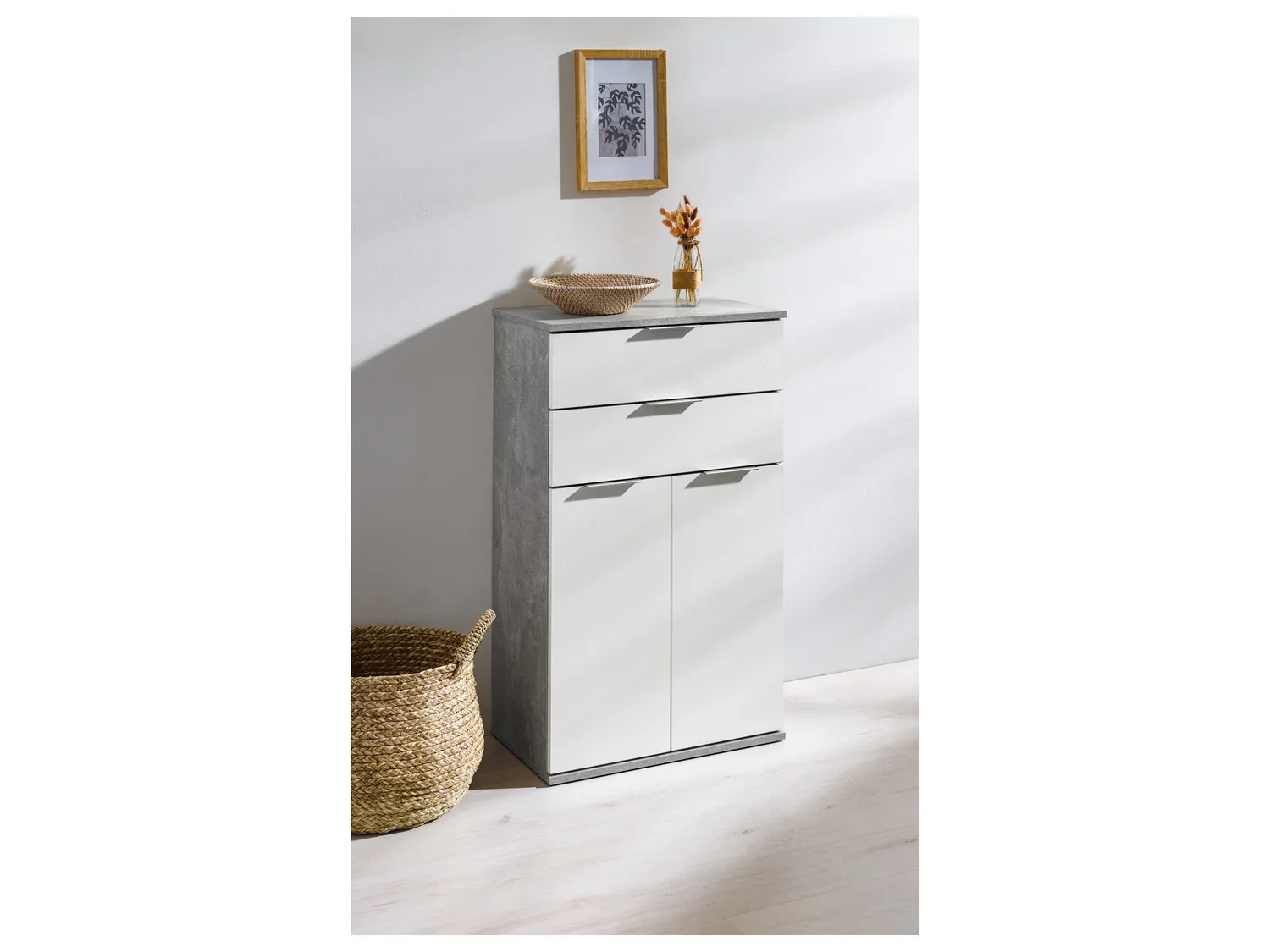 LIVARNO home Meuble bas, 57,6 x 94,8 x 32,9 cm, blanc/imitation bton