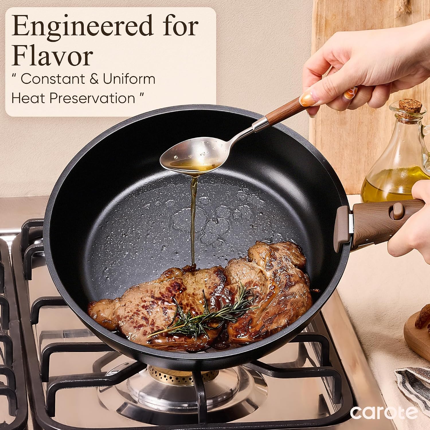 CAROTE 19pcs Pots and Pans Set Non Stick, Detachable Handle Cookware, Black