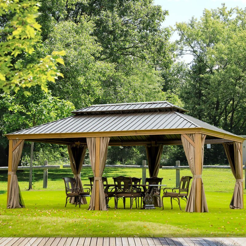 Gazebo de patio en acier galvanisé Cavus de 6,1 m de large x 3,7 m de profondeur