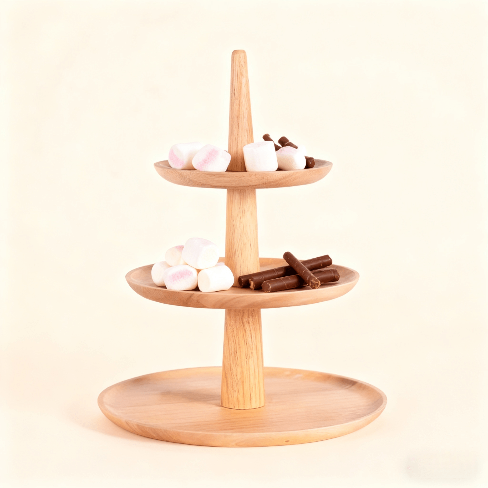 Solid Wood Three-Layer Plate for Hotel Buffet Multi-Level Fruit Snack Pastry Rack Storage Trays