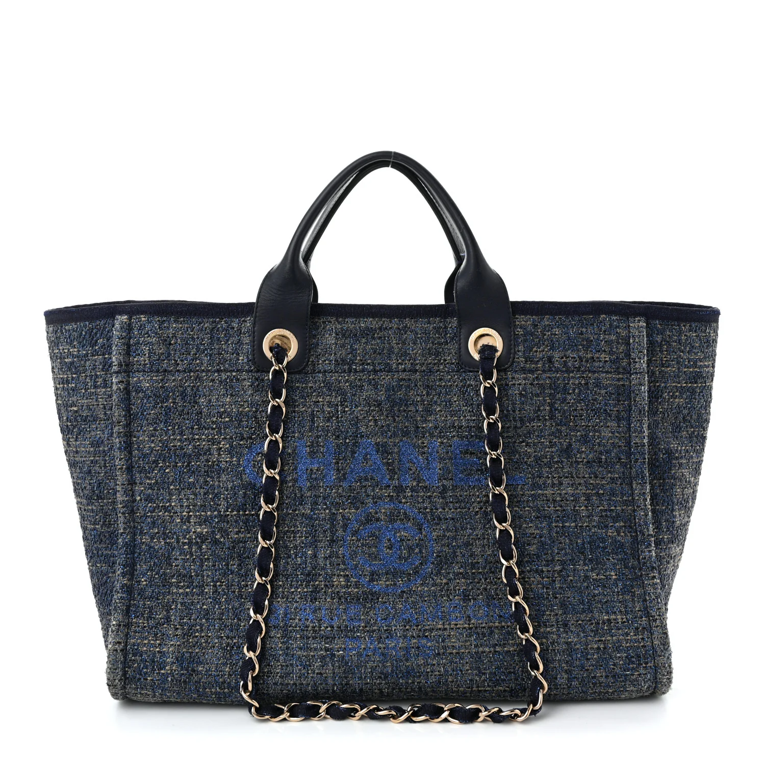 Lurex Canvas Medium Deauville Tote Navy Blue
