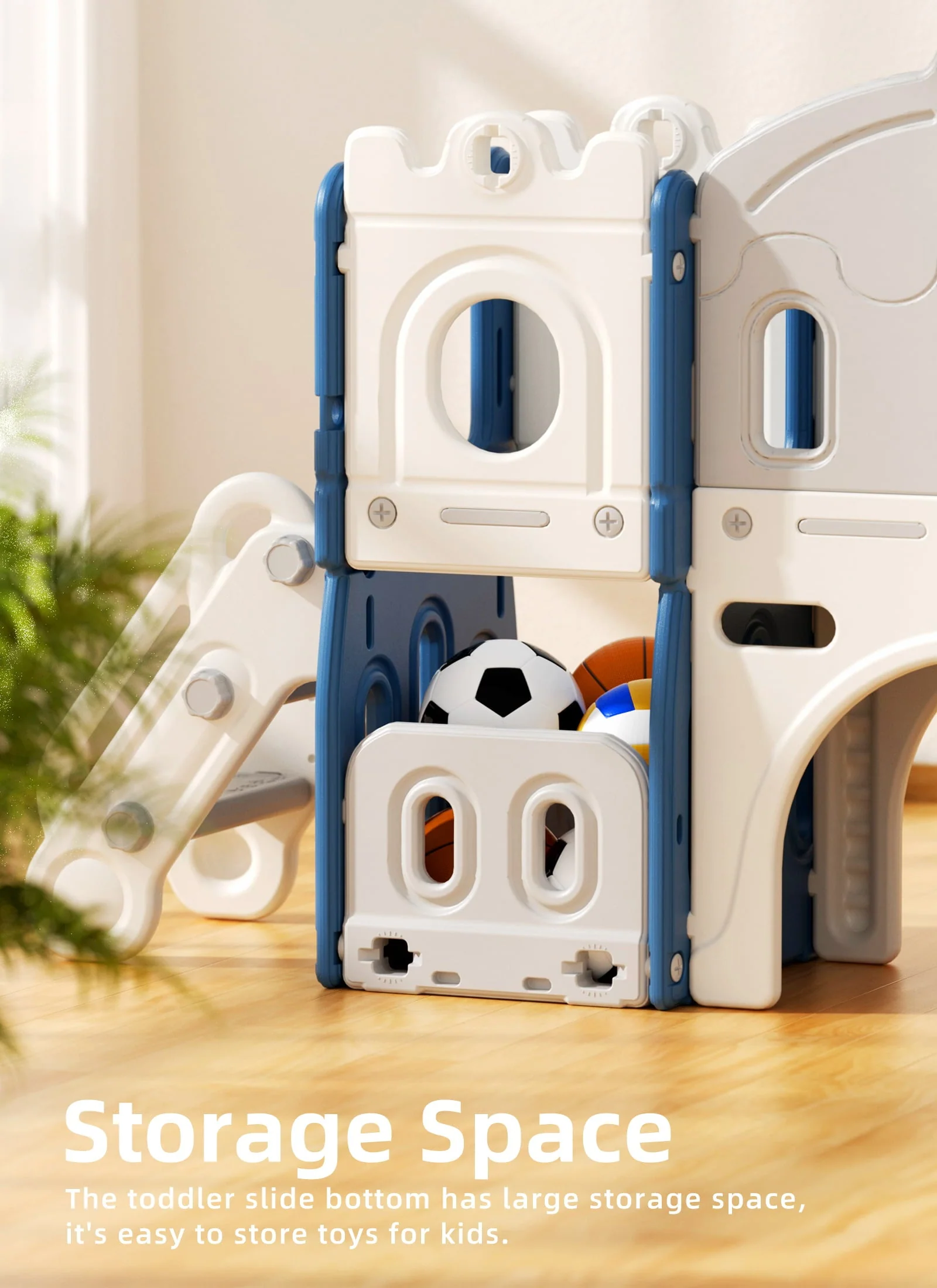 KORIMEFA 8 in 1 Kids Slide Set with Climber, Toddler Climber Slide Play Set with Basketball Hoop, Tunnel, Toddler Playground Outdoor Indoor layground Slide Playset Age 1+ Image 6