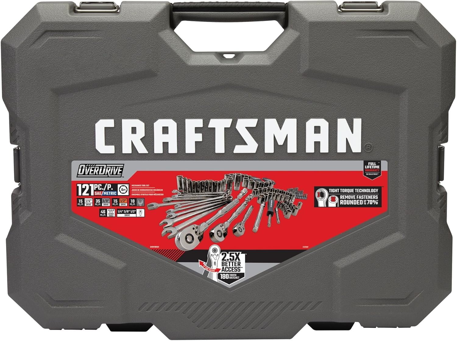 180-Tooth Ratchet Mechanic Tool Set with Gunmetal  , 121-Piece Standard SAE/Metric Socket Set Includes Hard