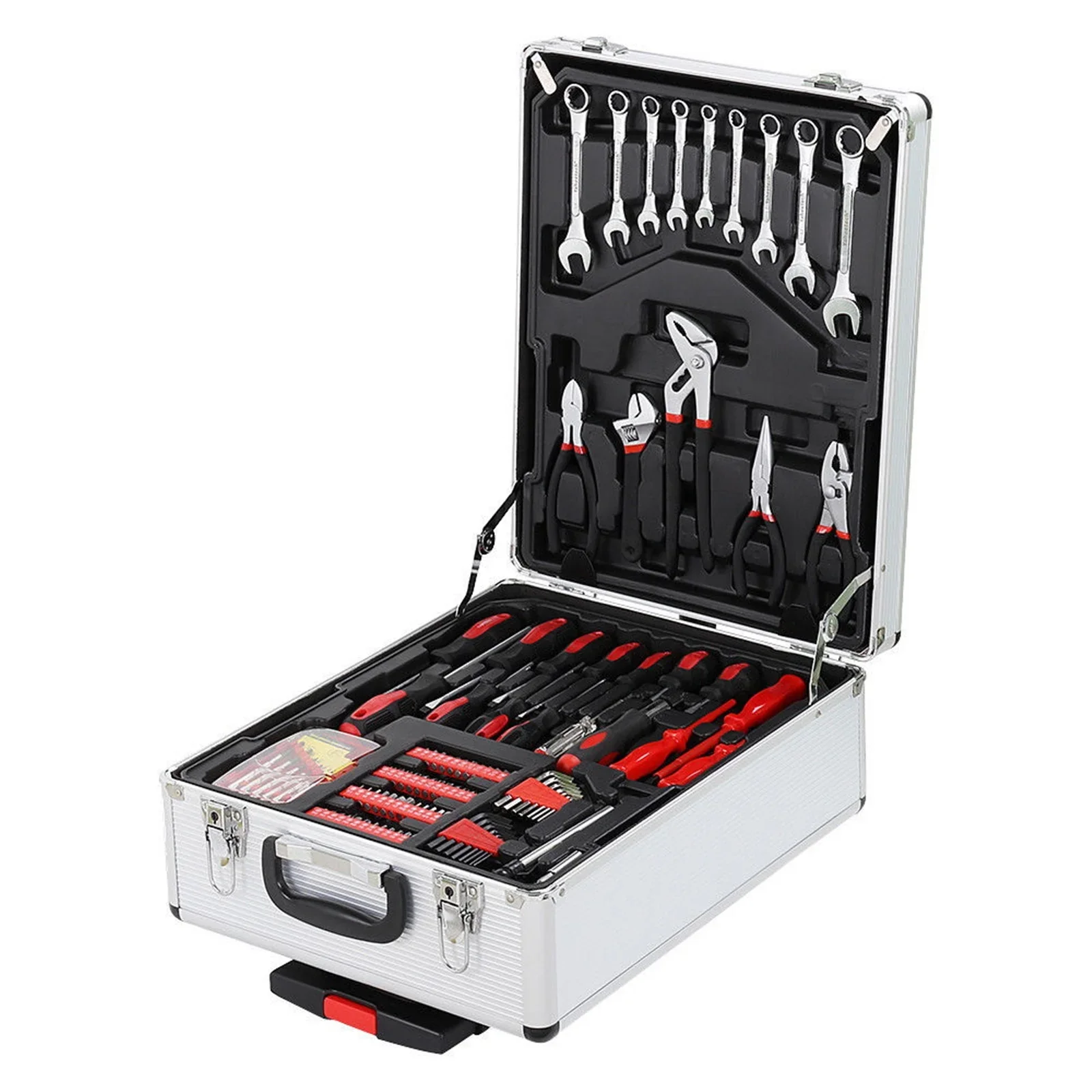 799 Pieces Professional Mechanics Hand Tool Set, Mobile Tool box on Wheels W/Ratchets&Socket, Screwdriver, Tongs, 4-layer Tool Case & Tool Kit, Silver