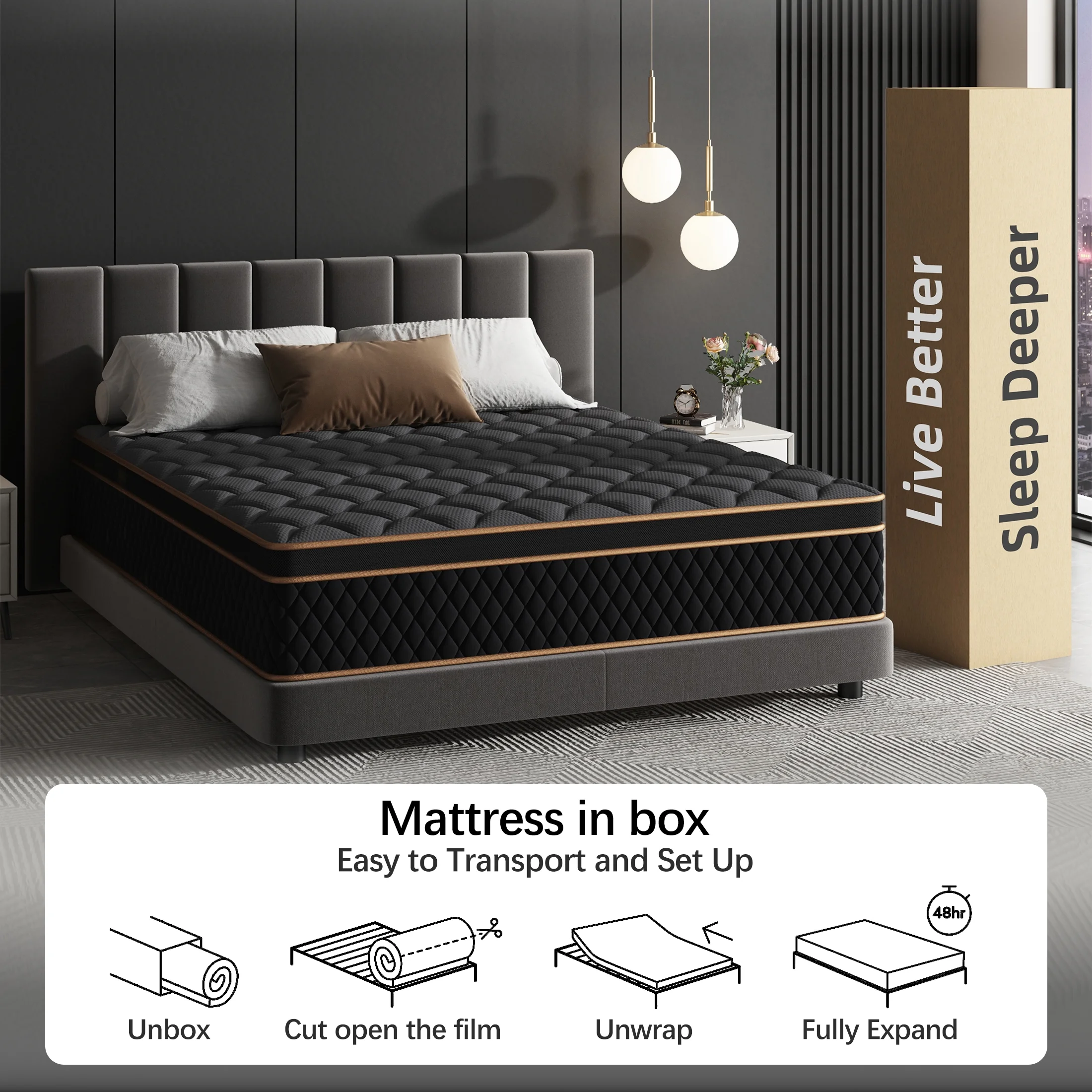 12 inch Queen Mattress in a Box, Individual Pocket Spring Mattress with Motion Isolation, Pressure Relief Edge Support, Medium, Euro Top(Queen/12 in) - Image 9