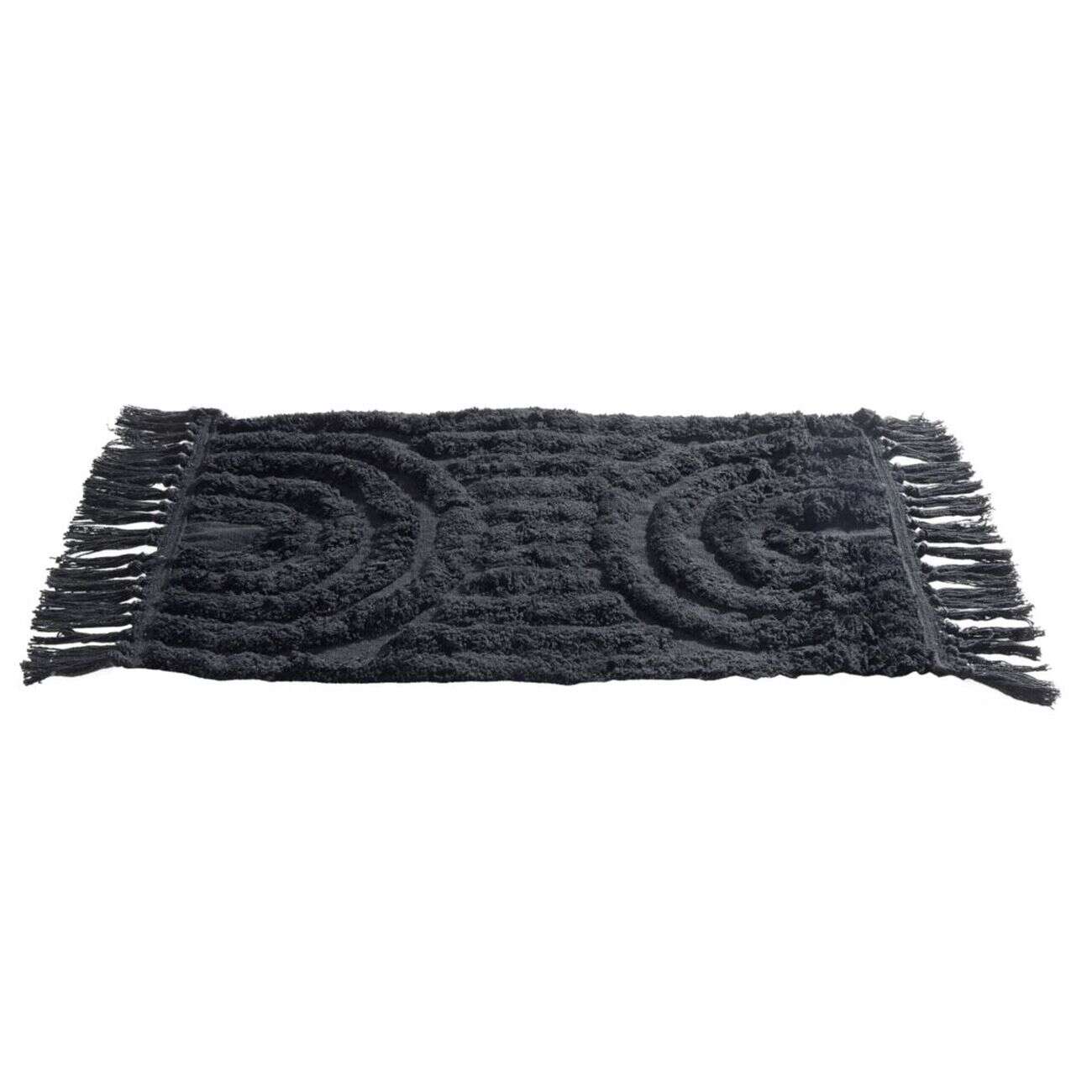 Tapis salle de bain frange coton noir 50x80cm