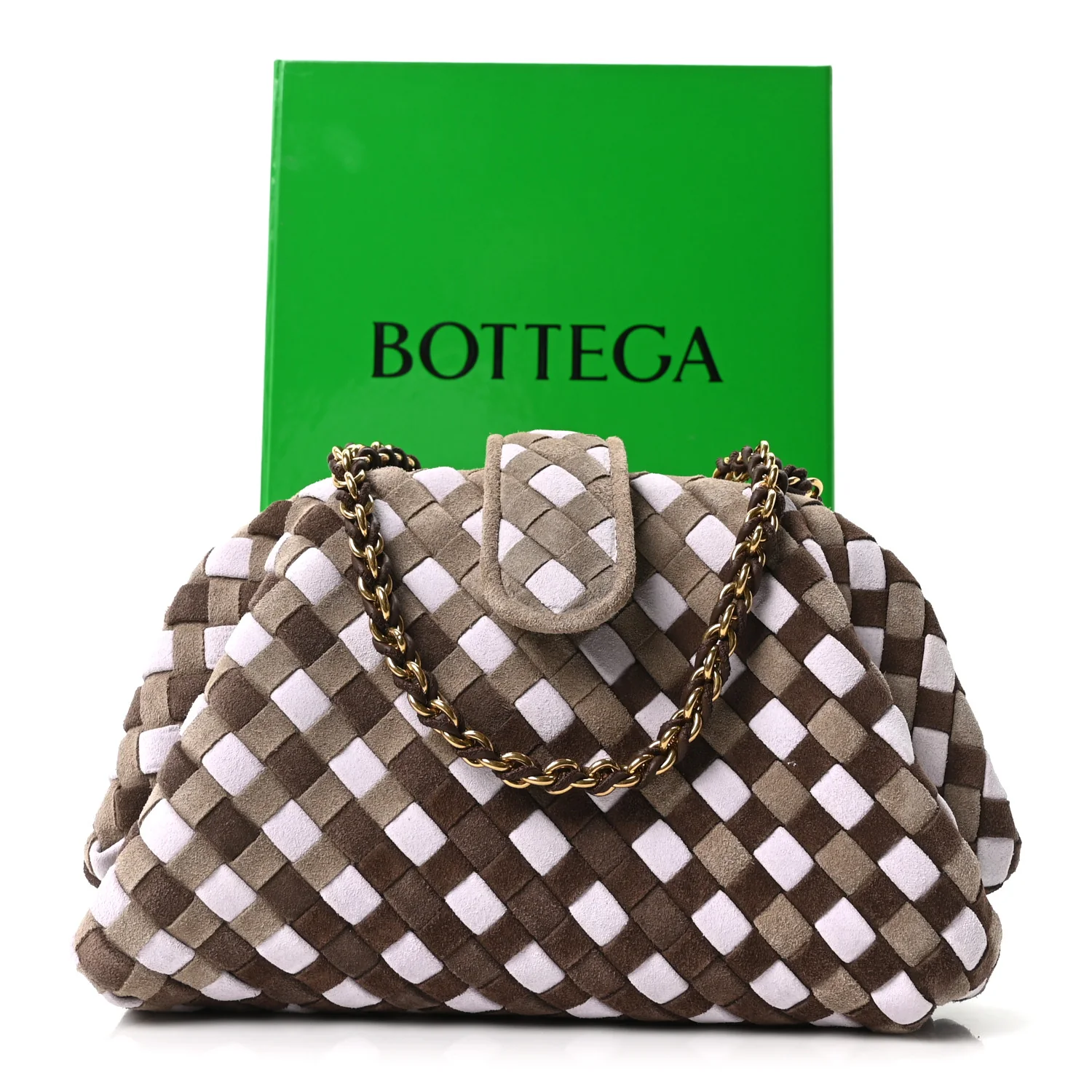 Suede Intrecciato Small The Lauren 1980 Clutch With Chain Praline Musk Washed Brownie