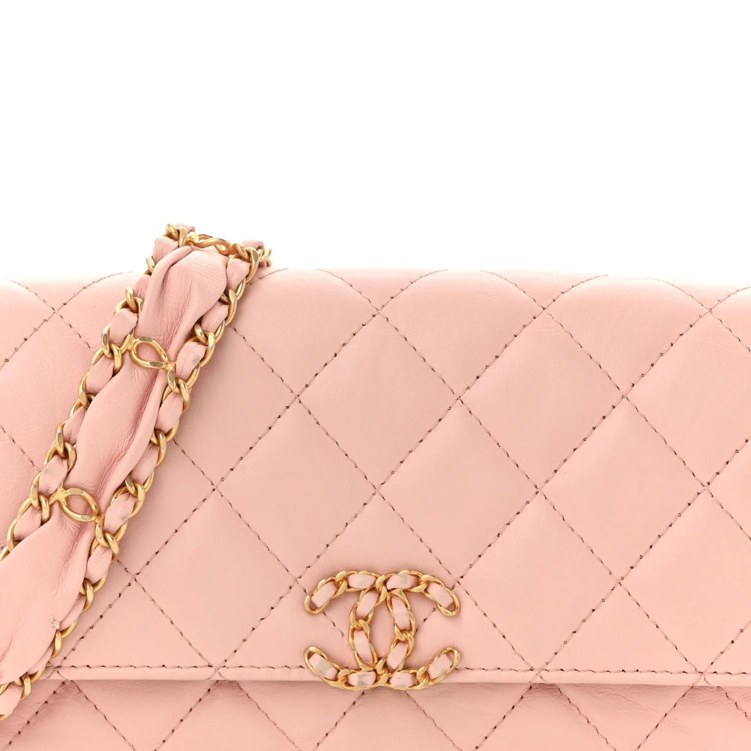 Crumpled Calfskin Quilted Braided CC Mini Flap Light Pink