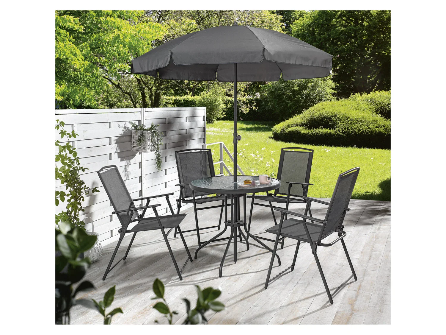 LIVARNO home Ensemble chaises et table de jardin avec parasol, 6 pices