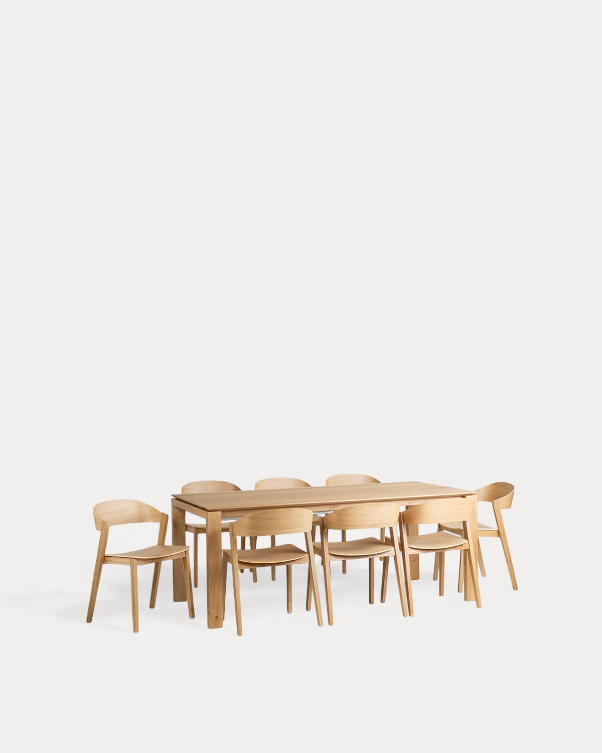 Set Deran - Laly - Set de Mesa de Comedor Extensible (195-285x90 cm) Deran y 8 Sillas de Madera Laly