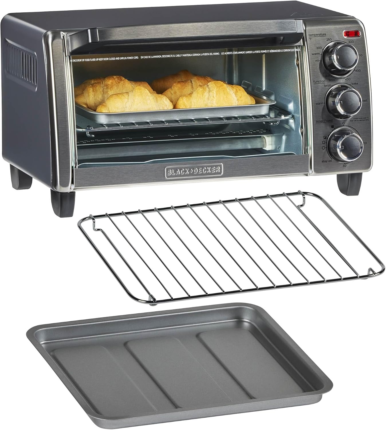 BLACK+DECKER TO1313SBD Toaster Oven, 15.47 Inch, Silver| Compact convection oven fits a 9-inch pizza with timer, stay-on function and removable crumb tray