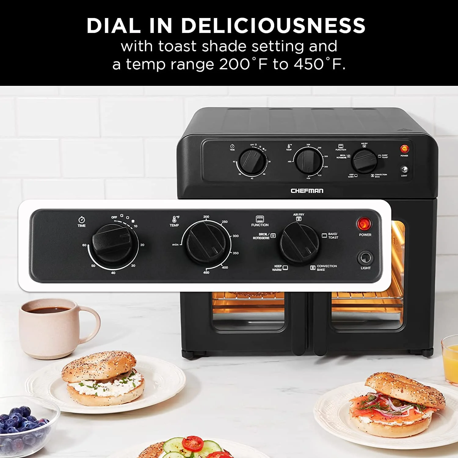 Chefman XL Air Fryer Oven W/ French Doors, 26 Qt Capacity, 5 Functions - Black