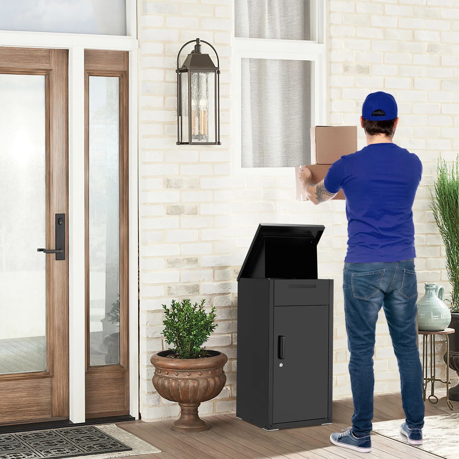 Package Delivery Boxes for Outside Parcel Drop Box Outdoor Storage Box Wall Mounted Express Mail Package Delivery Box 17" x 16" x 38.3" Black(Black/Large) - Image 2