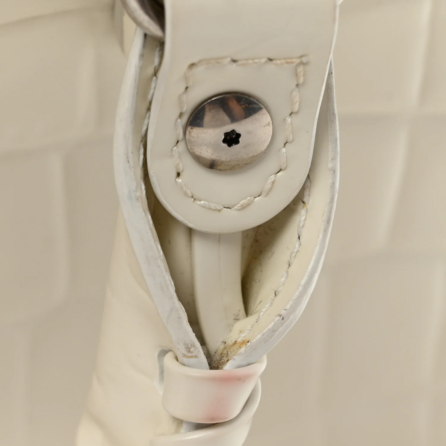 Semi Shiny Calfskin Crocodile Embossed Neo Classic Silver Hardware Nano City Crossbody White