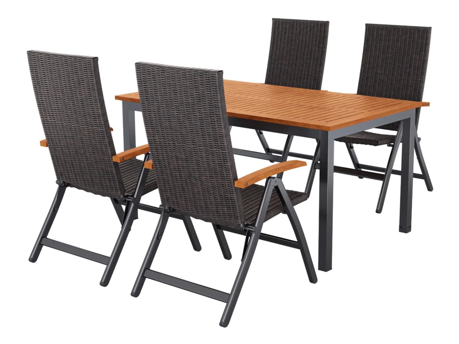 LIVARNO home Table de jardin + Lot de 4 fauteuils pliants tresss Valencia