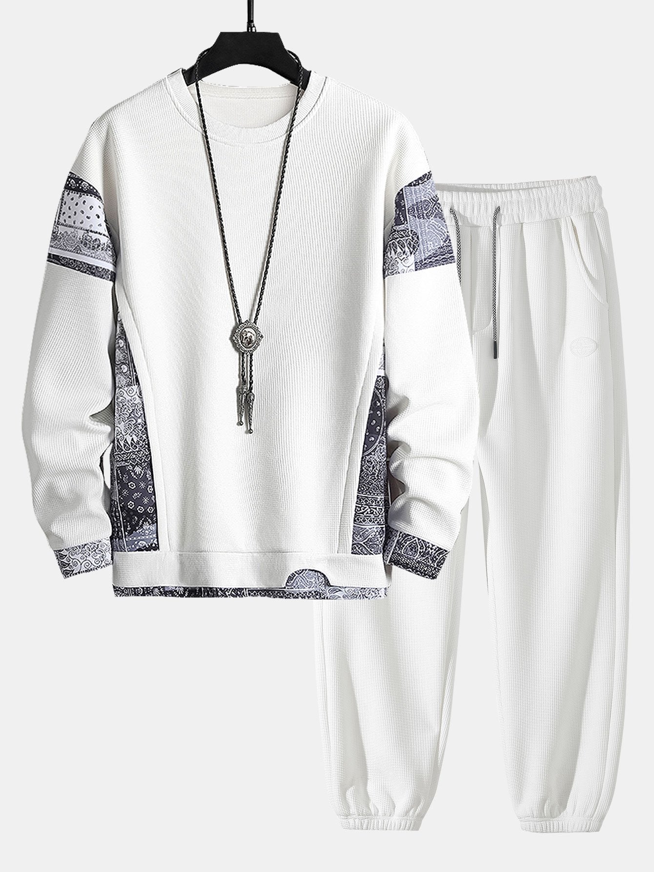 Sweat-shirt et pantalon de jogging gaufrés à empiècements imprimé cachemire