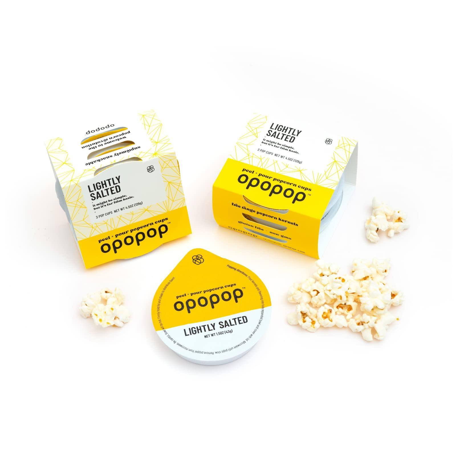 Opopop Microwave Popcorn - Pop Cups Lightly Salted 6-Pack, Non-GMO Gourmet Popcorn Kernels & Popcorn Flavoring, Gluten Free Snacks, Easy to Make and N