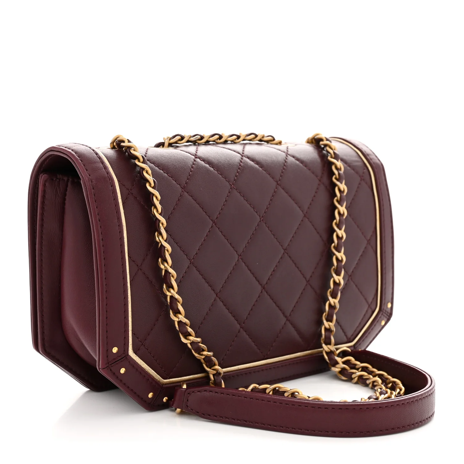 Calfskin Quilted Small Octagon CC Clasp Flap Bag Red Gold