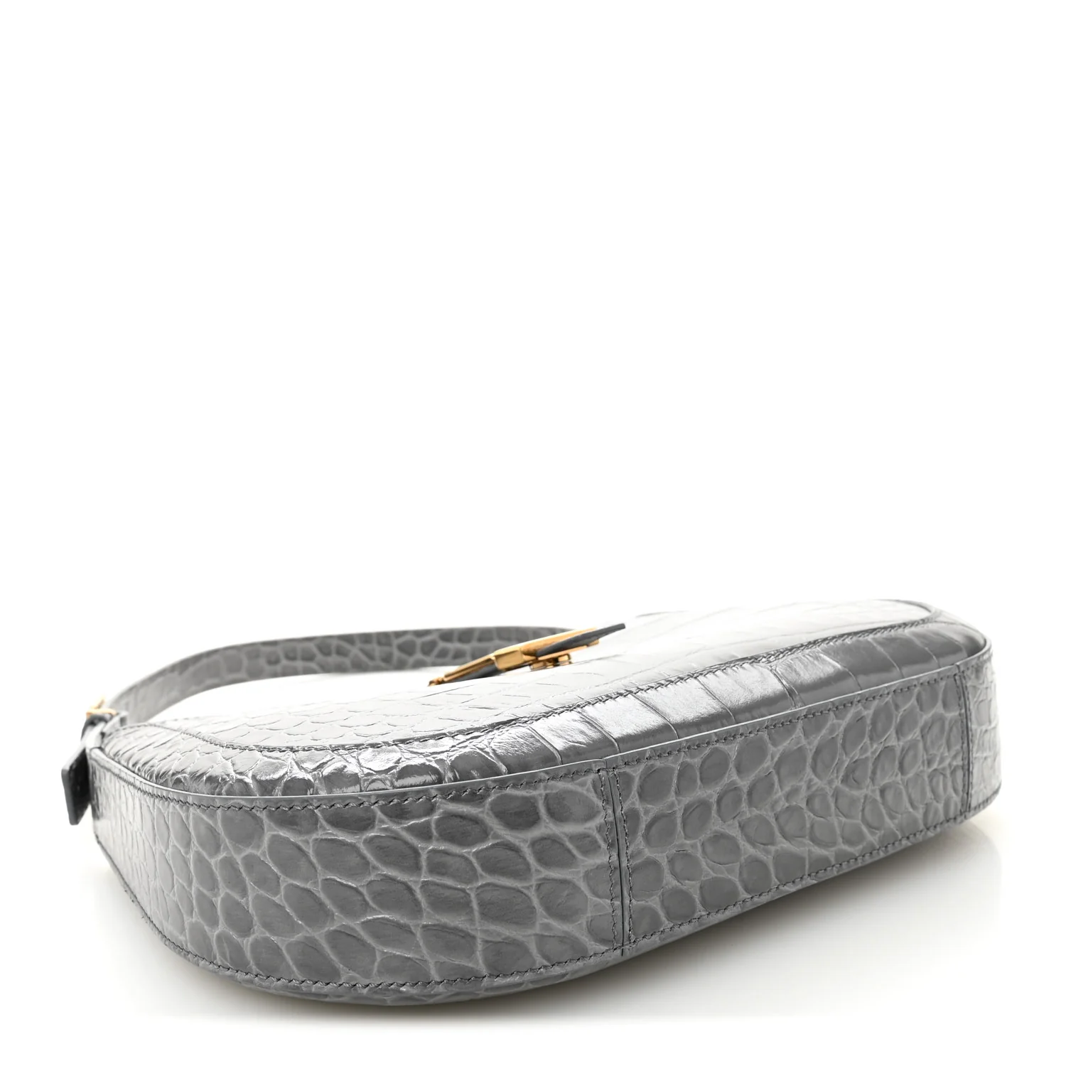 Calfskin Crocodile Embossed Large Greca Goddess Bag Charcoal