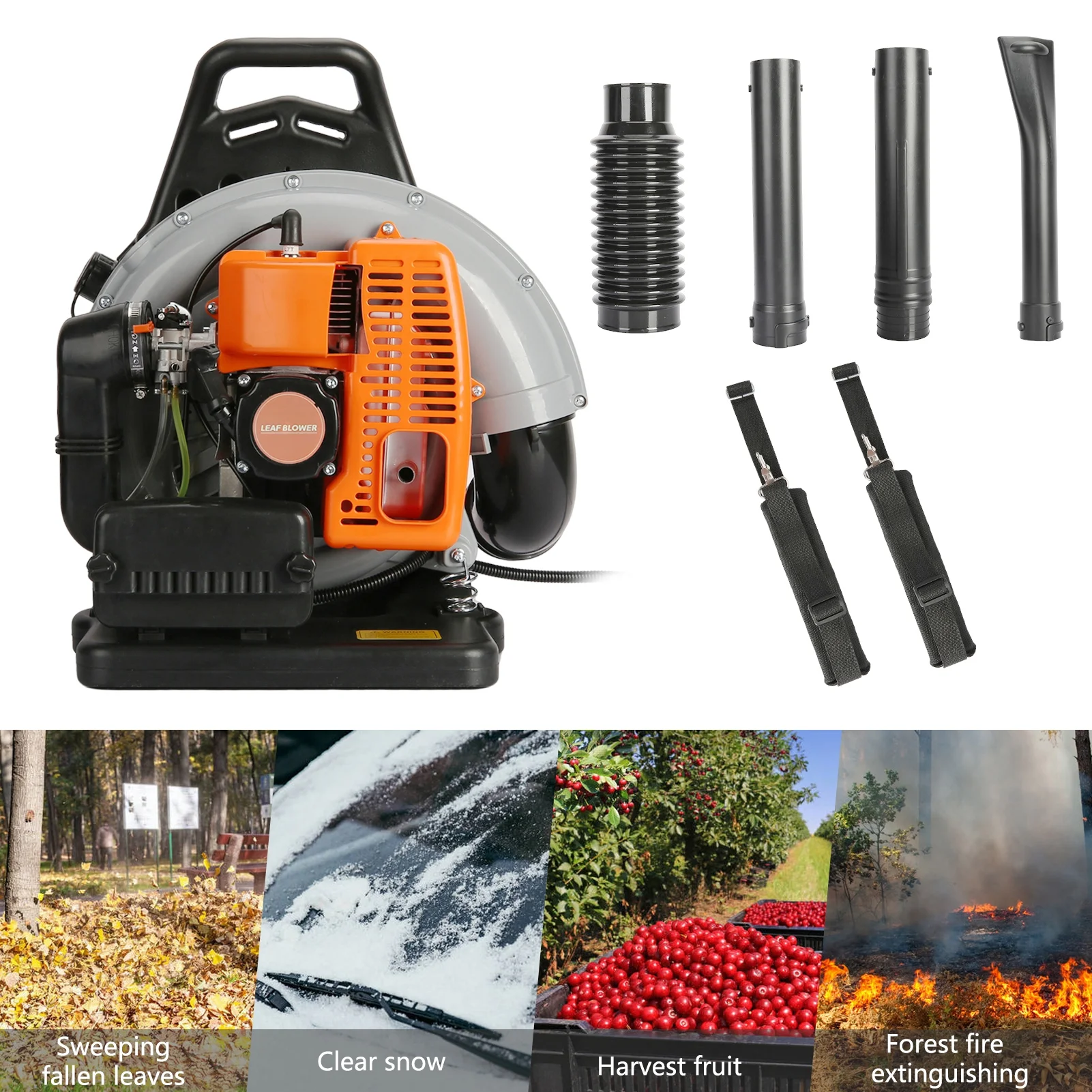 63CC Leaf Blower, 2-Stroke Backpack Gas Powered Leaf Blower, Snow Blower Leaf Blower for Dust, Snow Debris,Yard(Orange) - Image 5