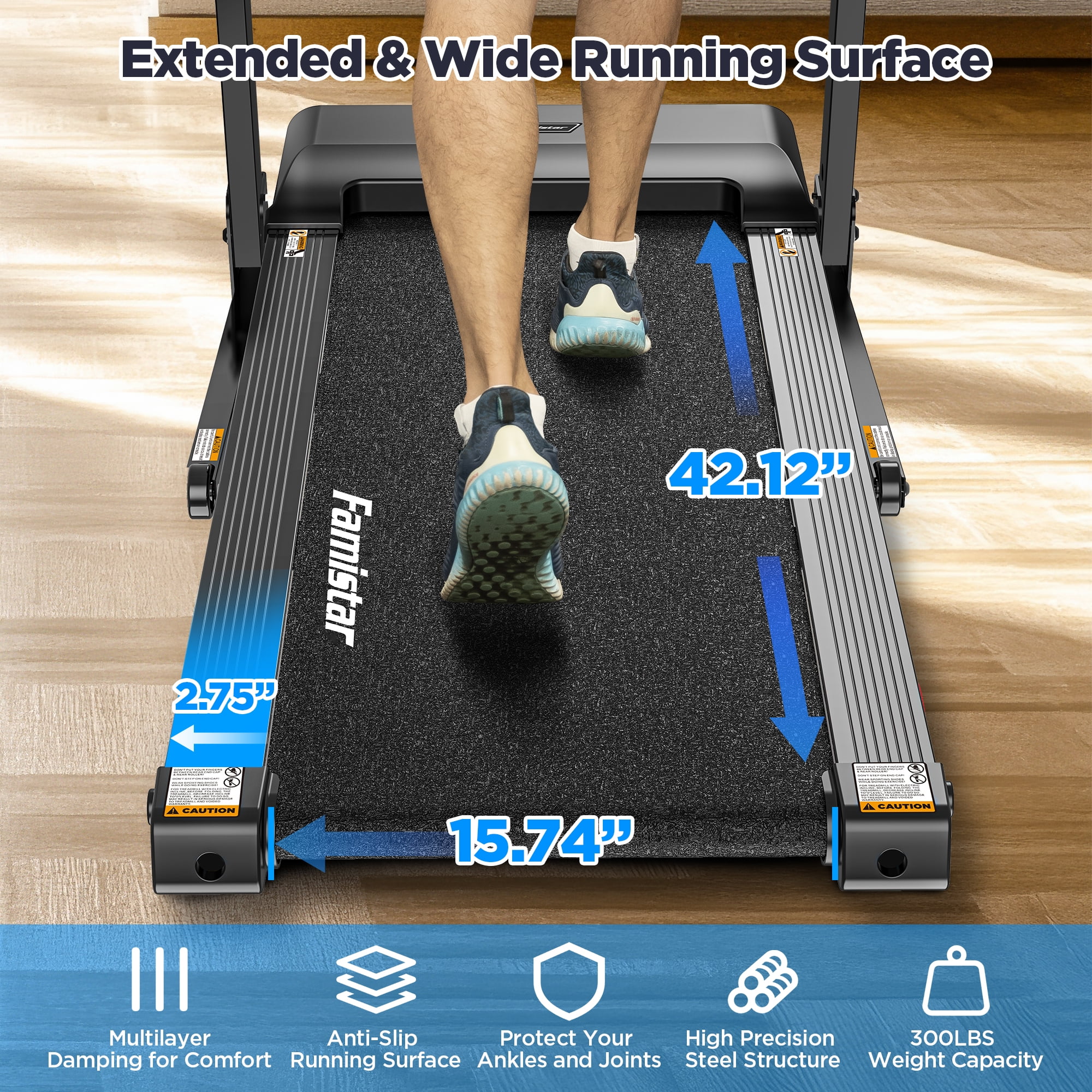 Treadmill for Home, Portable Folding Electric Exercise Treadmill with Adjustable Incline, APP Control, 64 Programs, 300 lb Capacity, 7.5MPH, Bluetooth Speakers, Running Walking Jogging, 12/23 Update - Image 8
