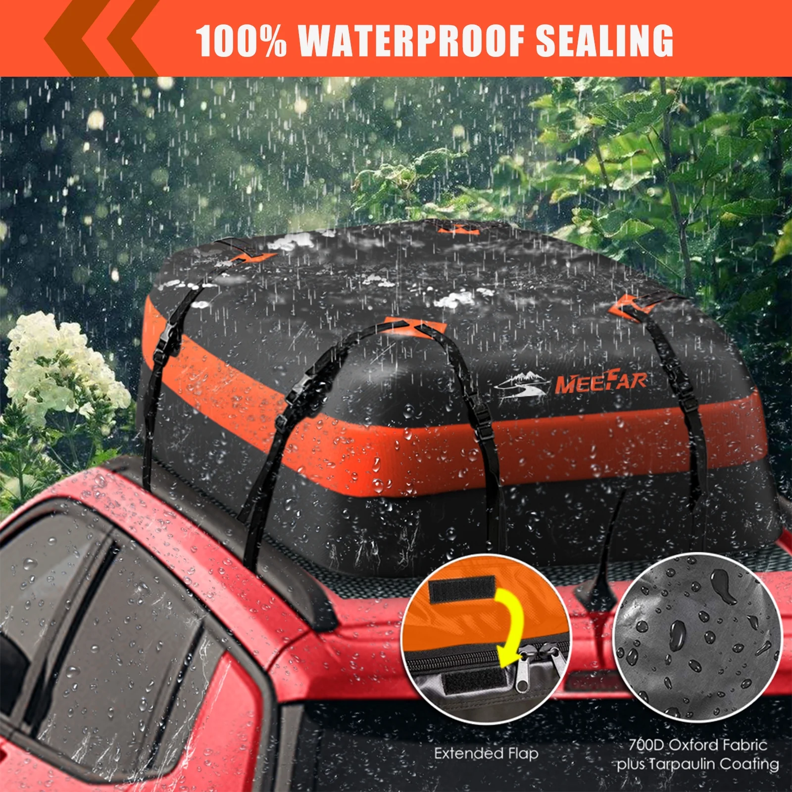 Universal Rooftop Roof Rack Steel Cargo Carrier Basket Size 51" X 36" X 5" + Soft Shell Waterproof Cargo Bag 15 Cu.ft (44" 34" 17") Combo - Image 8