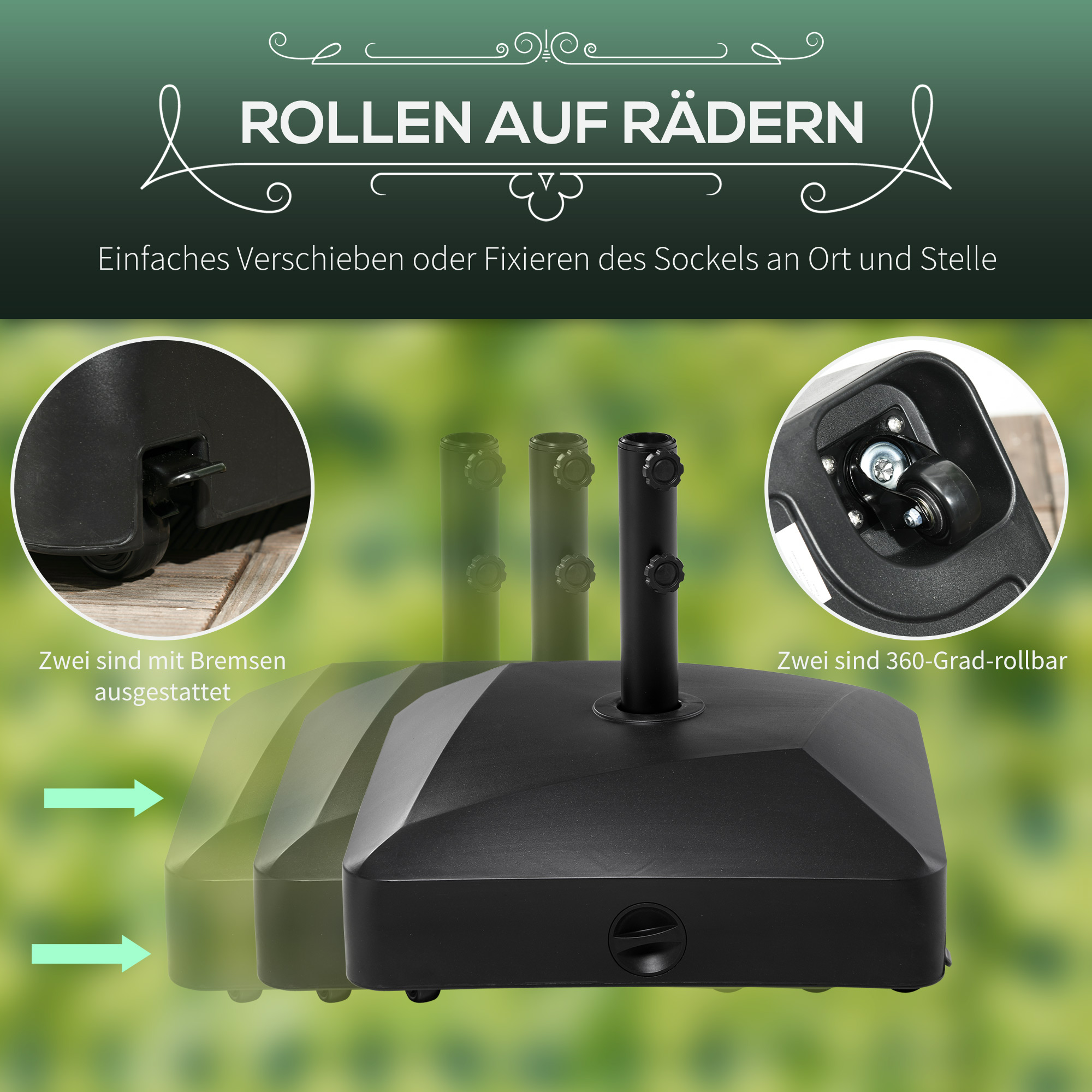 Outsunny Parasolvoet, Parasolstandaard, Parasolhouder, 54,5 x 54,5 x 48 cm, Zwart