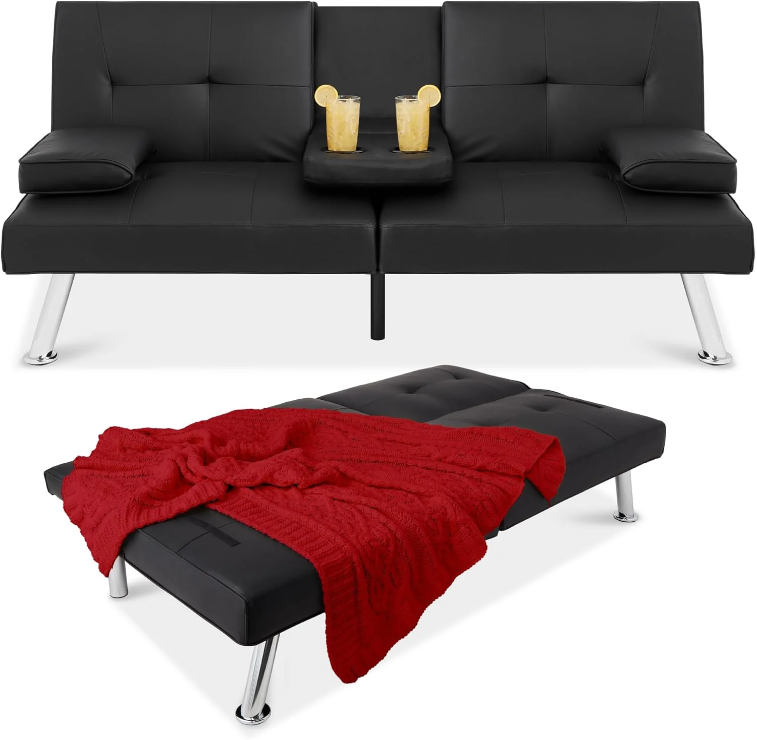 Futon convertible moderne en similicuir Best Choice Products, pliable et réglable