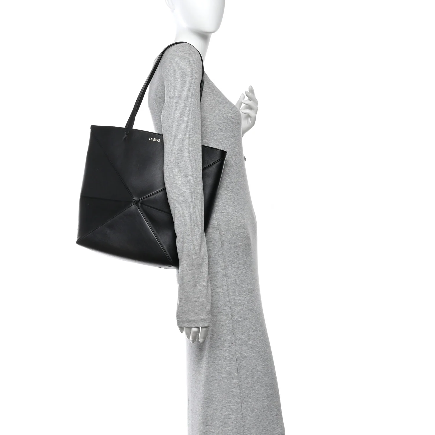 Shiny Calfskin Medium Puzzle Fold Tote Black