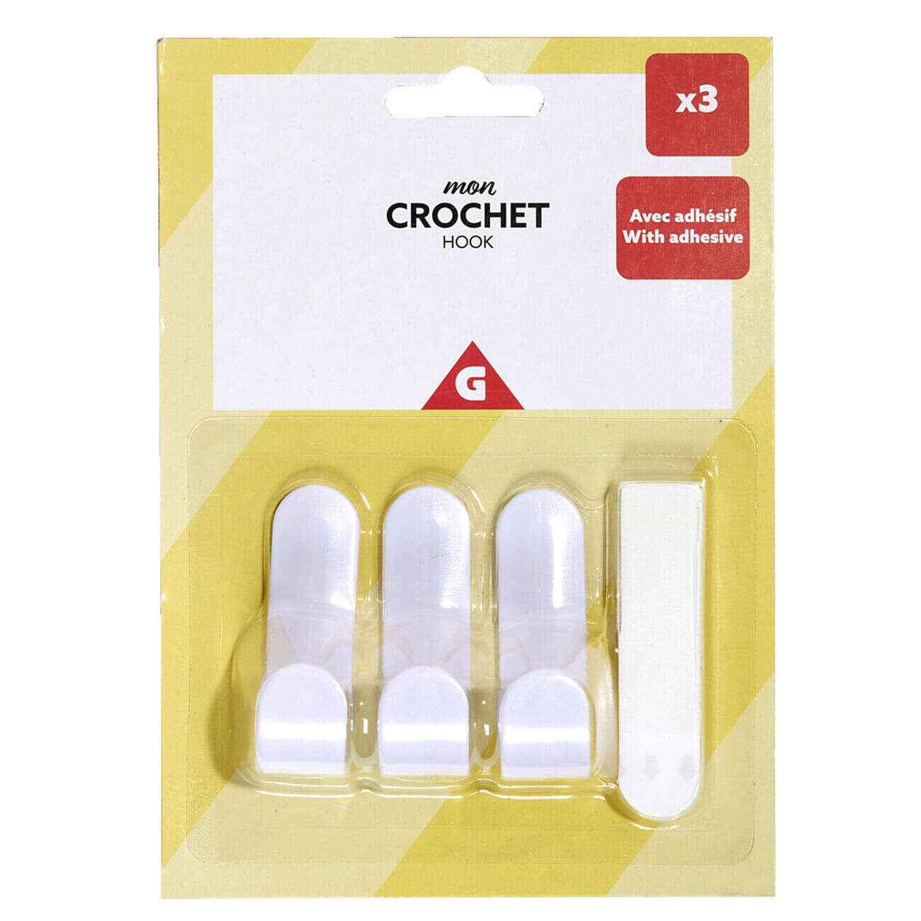 Lot de 3 crochets plastique blanc