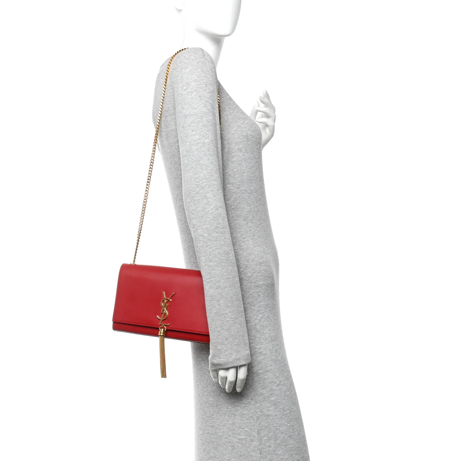 Smooth Calfskin Medium Classic Monogram Kate Tassel Satchel Lipstick Red