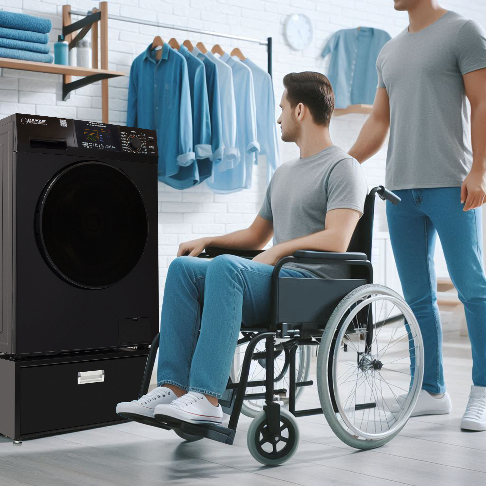 All - in - One Washer Dryer VENTED - DRY FASTER Than Condense 15 lb 110V + Pedestal