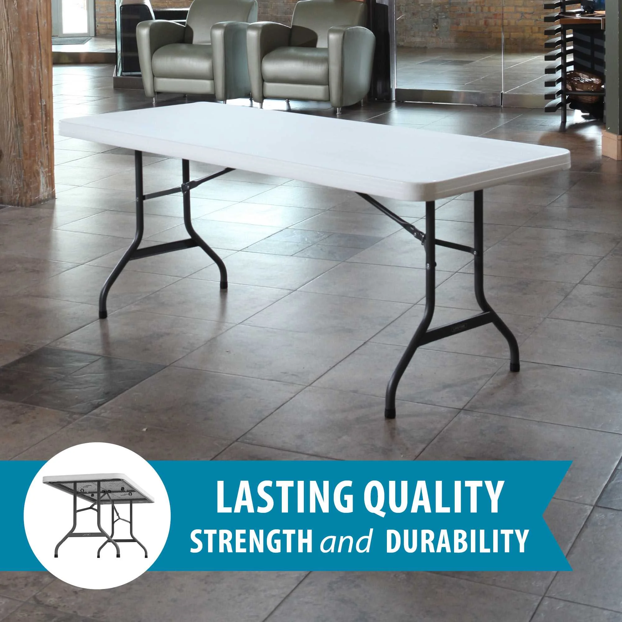 6' Commercial Grade High-Quality Folding Table, White - Image 3
