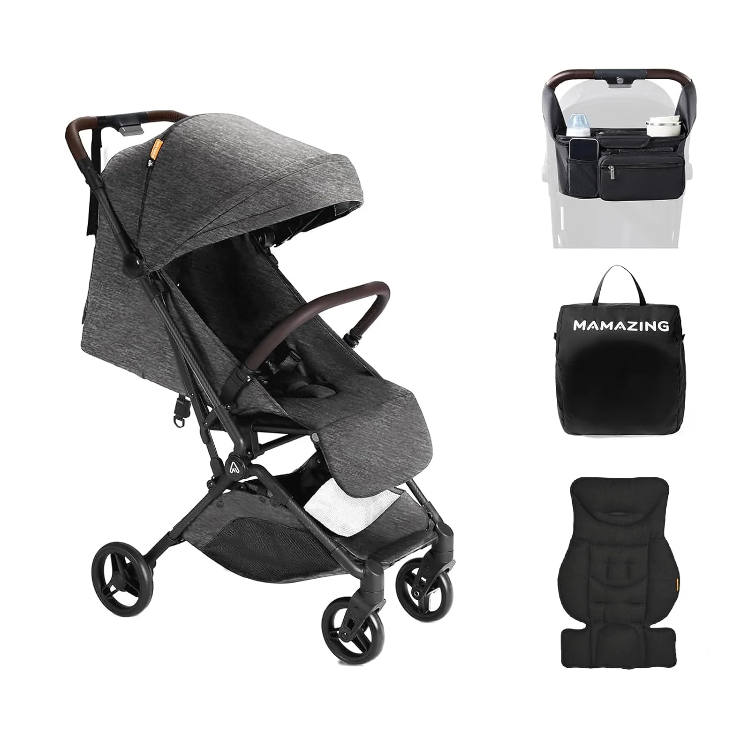 Poussette de voyage légère MAMAZING pour bébé avec cadre en fibre de carbone, compacte et adaptée aux voyages en avion