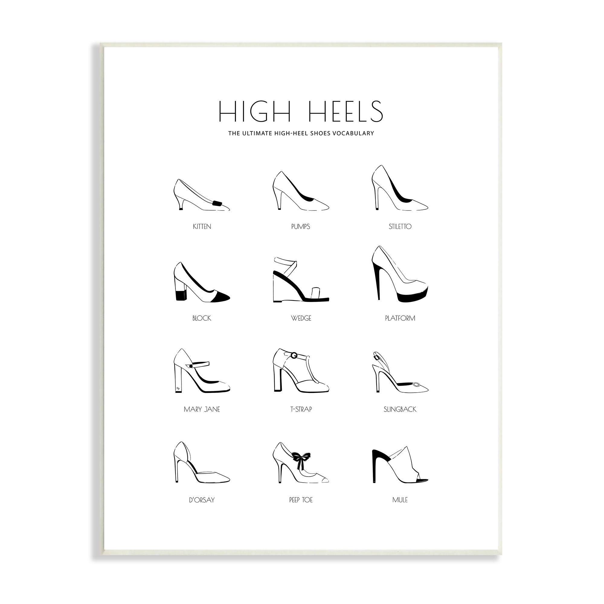 Stupell Industries Ultimate High-Heel Shoe Vocabulary Glam Fashion Chart, 13 x 19, Designed by Martina Pavlova, White