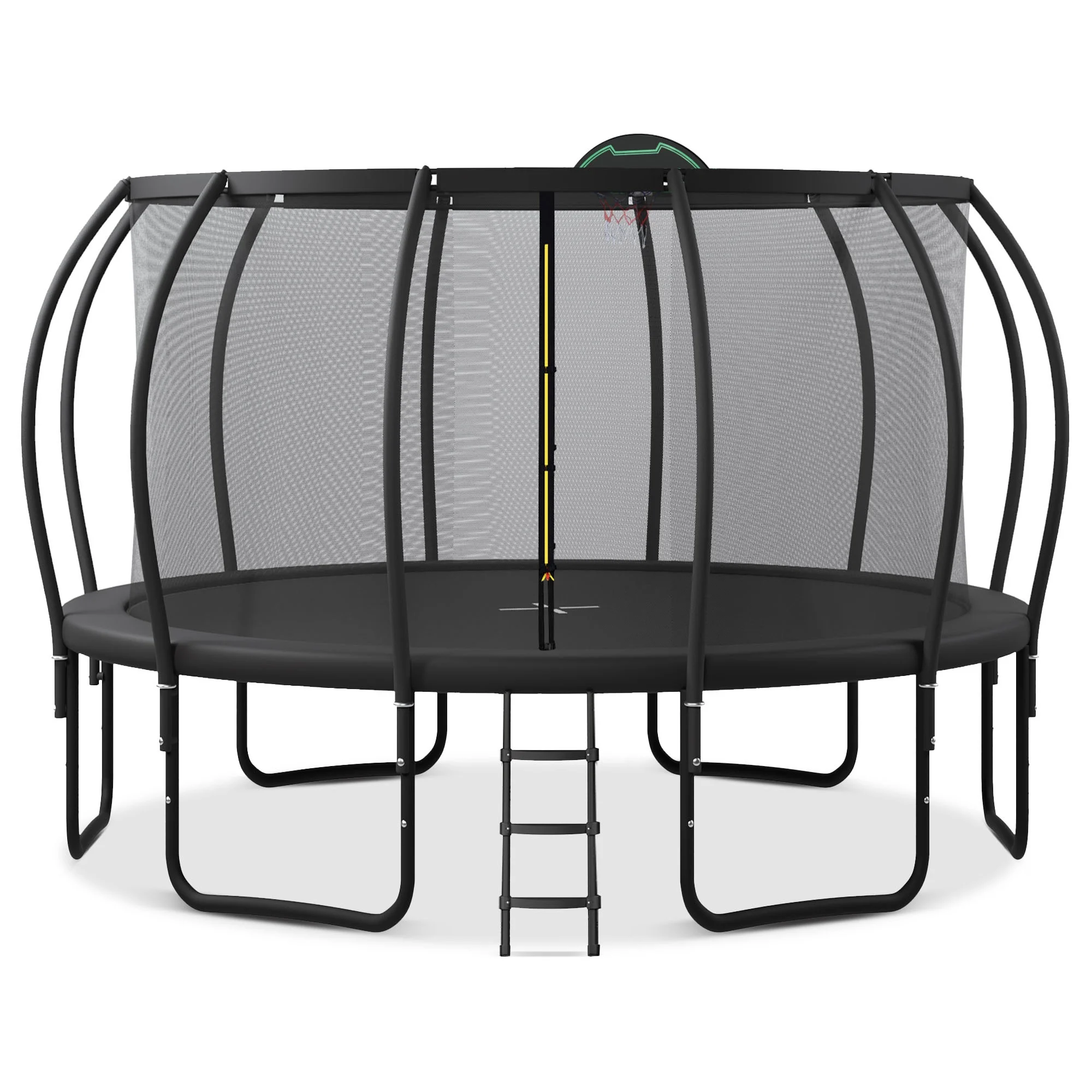 Soges 16FT Trampoline with Basketball Hoop for Kids and Adults Outdoor Trampoline with Ladder and Safety Enclosure Net Pumpkin Trampoline with Curved Poles Heavy Duty Recreational Trampoline 1500 lb