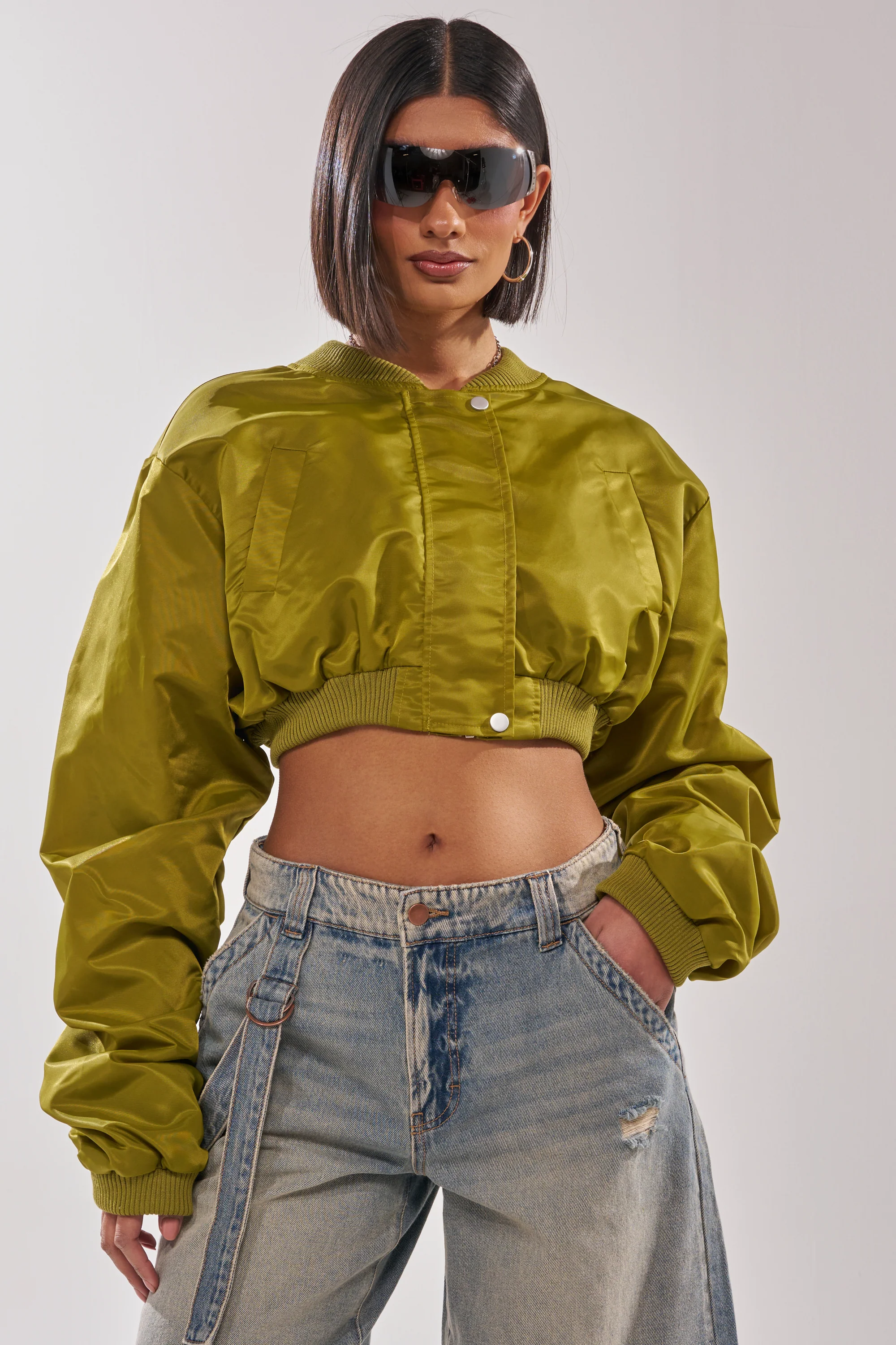 TAKE IT EASY CROPPED BOMBER IN GREEN - Akira Store