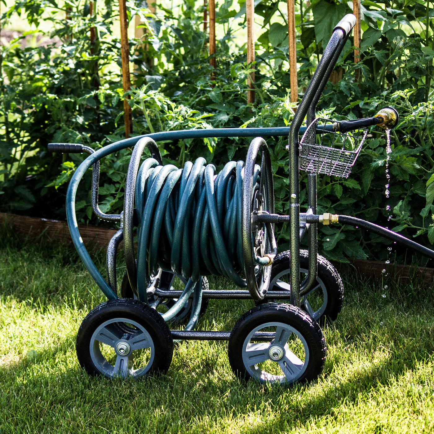 Commercial Four Wheel Hose Reel Cart Heavy Duty Rolling Hose Caddie for Gardening 350 Ft Hose Capacity(4 Wheel) - Image 7