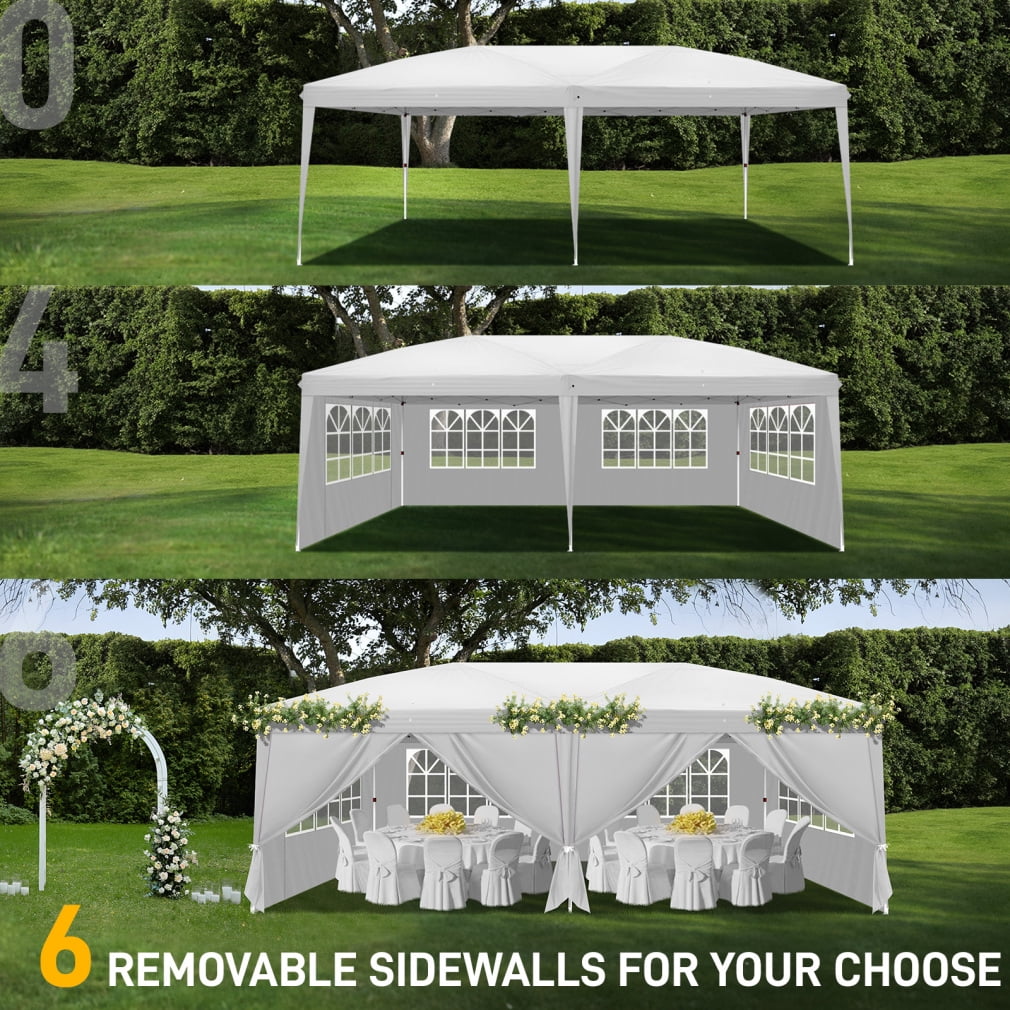 10x20 Pop Up Canopy Tent with 6 Removable Sidewalls and 4 Windows, Waterproof Commercial Instant Shelter Tent for Wedding, Courtyard with Portable Bag, White(White) Image 4