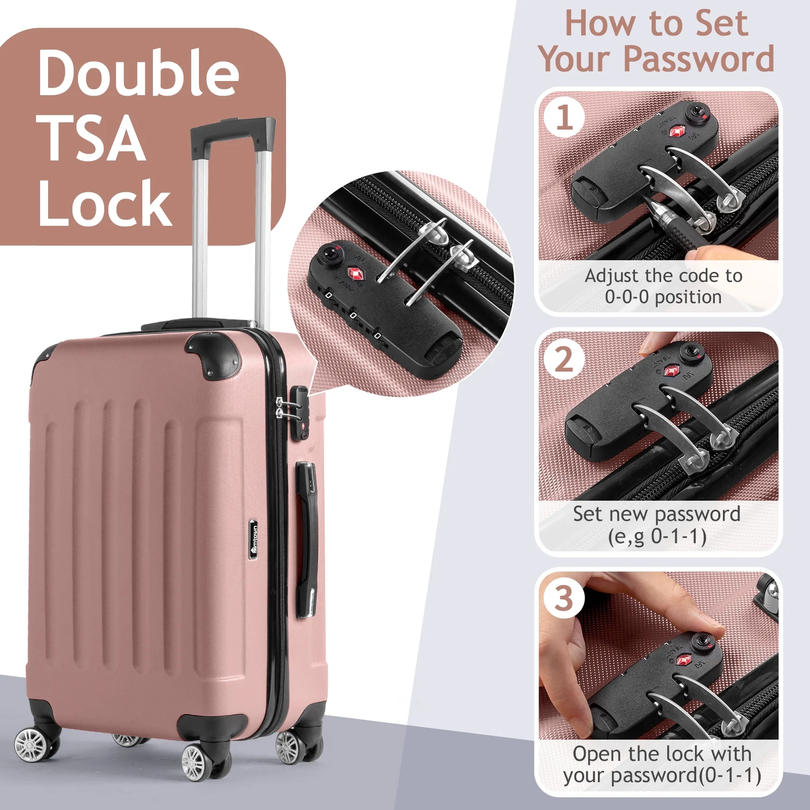 Zimtown Luggage 3 Piece Set Suitcase ABS Hardside Lightweight with TSA Lock Spinner Wheels, Beige