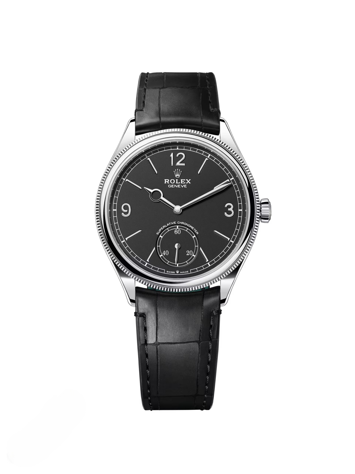 [Super Clone]Rolex 1908 White Gold Black Dial Black Alligator Strap - 52509-0002【Super Clone】