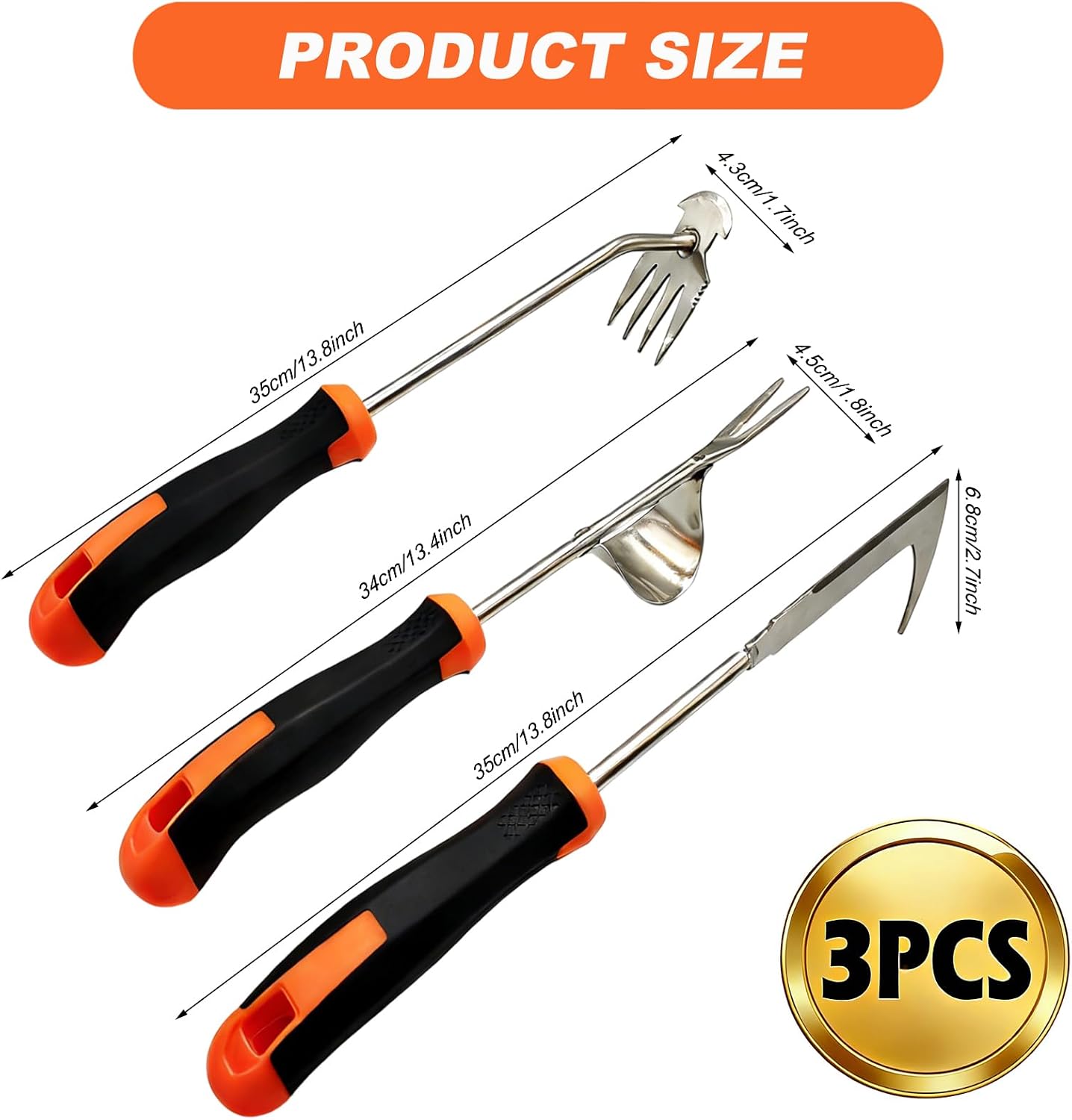 3 in 1 Garden Weeding Tool Set – Manganese Steel Weed Puller, Crack & Crevice Weeder, Ergonomic Scratch Tool for Vegetable Gardening, Lawn Yard Flower Bed Weeding – Heavy Duty Rustproof Hand Tools
