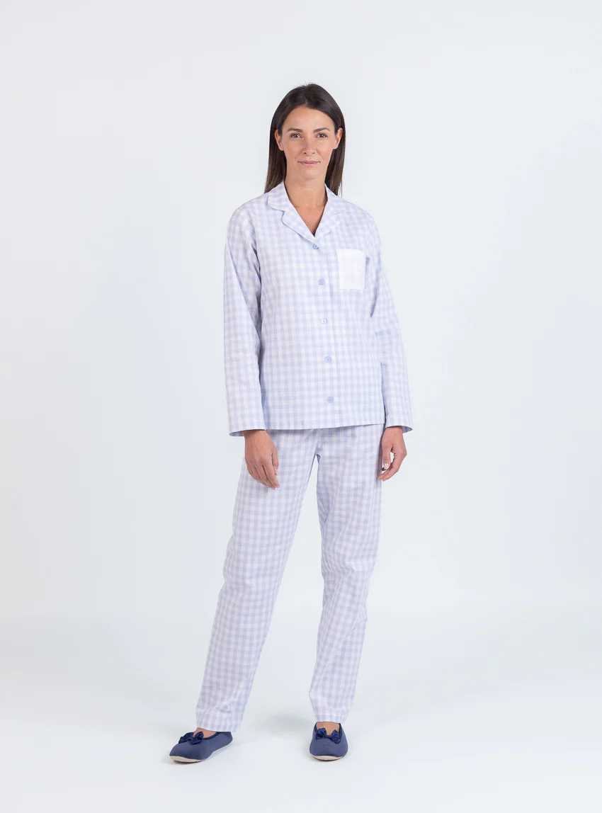 Pyjama femme en coton vichy bleu pastel