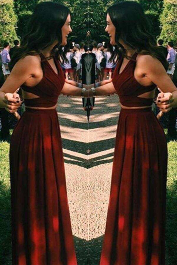 Charming Two Pieces Long A-line Burgundy Beauty Prom Dresses K738