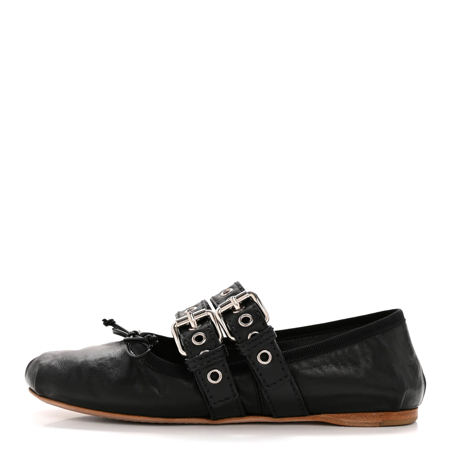 Nappa Vitello Nevada Double Buckle Ballerina Flats 36.5 Black