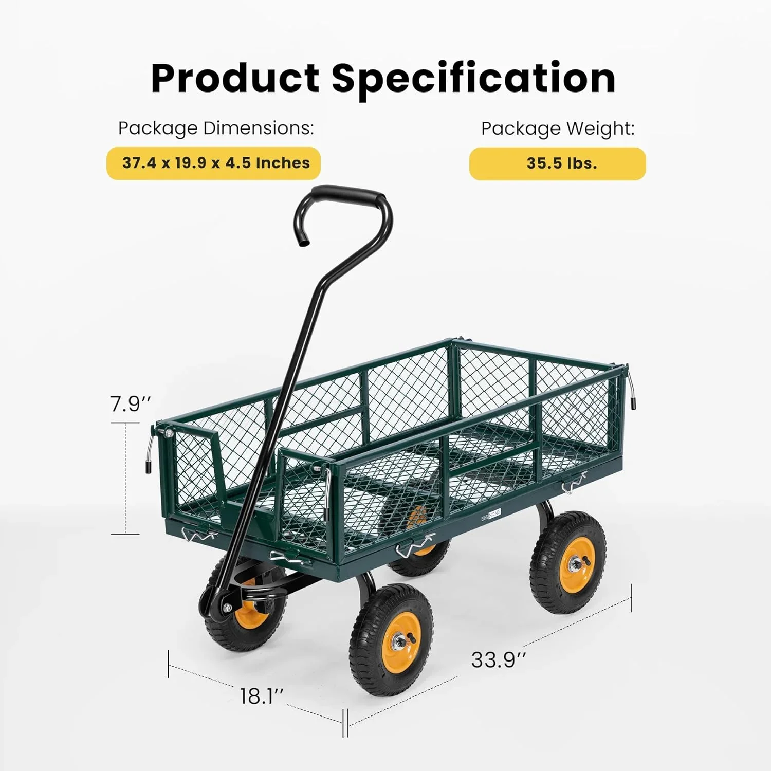 SPECSTAR Mesh Steel Garden Cart with Removable Sides, 34��18 with 8 inch Wheels, 550 Lbs Capacity (Green)